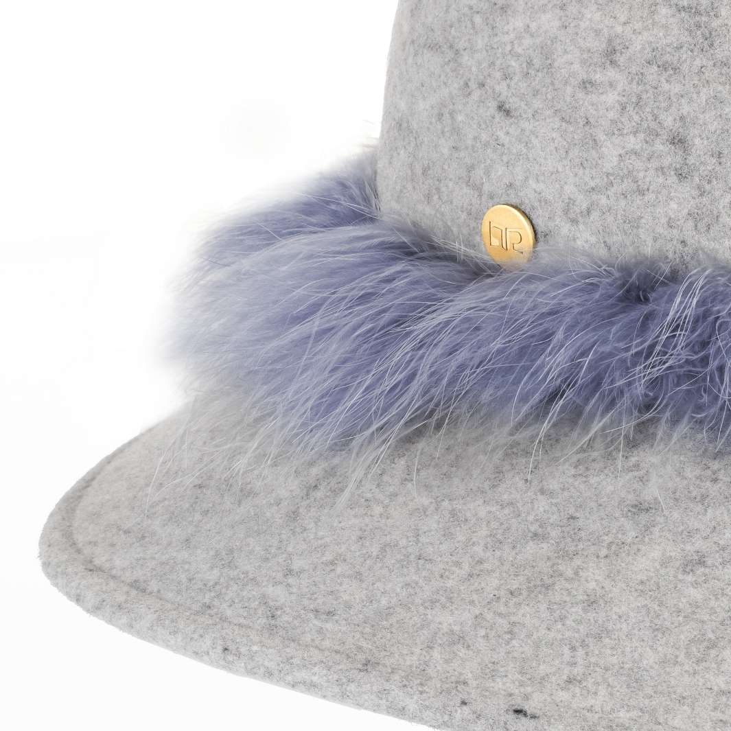 Cappello a Pamela in Feltro di Lana Merinos con Girotesta in Marabou