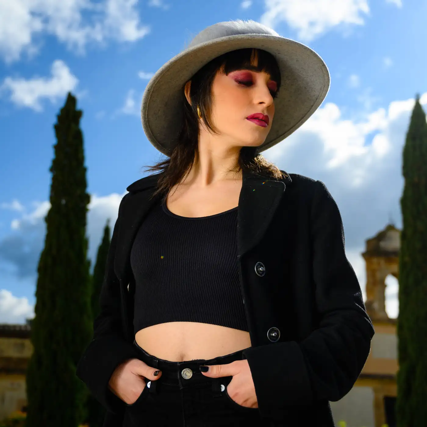 Cappello a Pamela in Feltro di Lana Merinos con Girotesta in Marabou