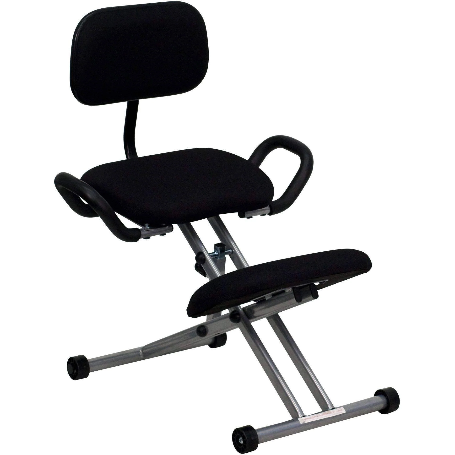 Ergonomic Kneeling Chair in Black Fabric with Back and Handles