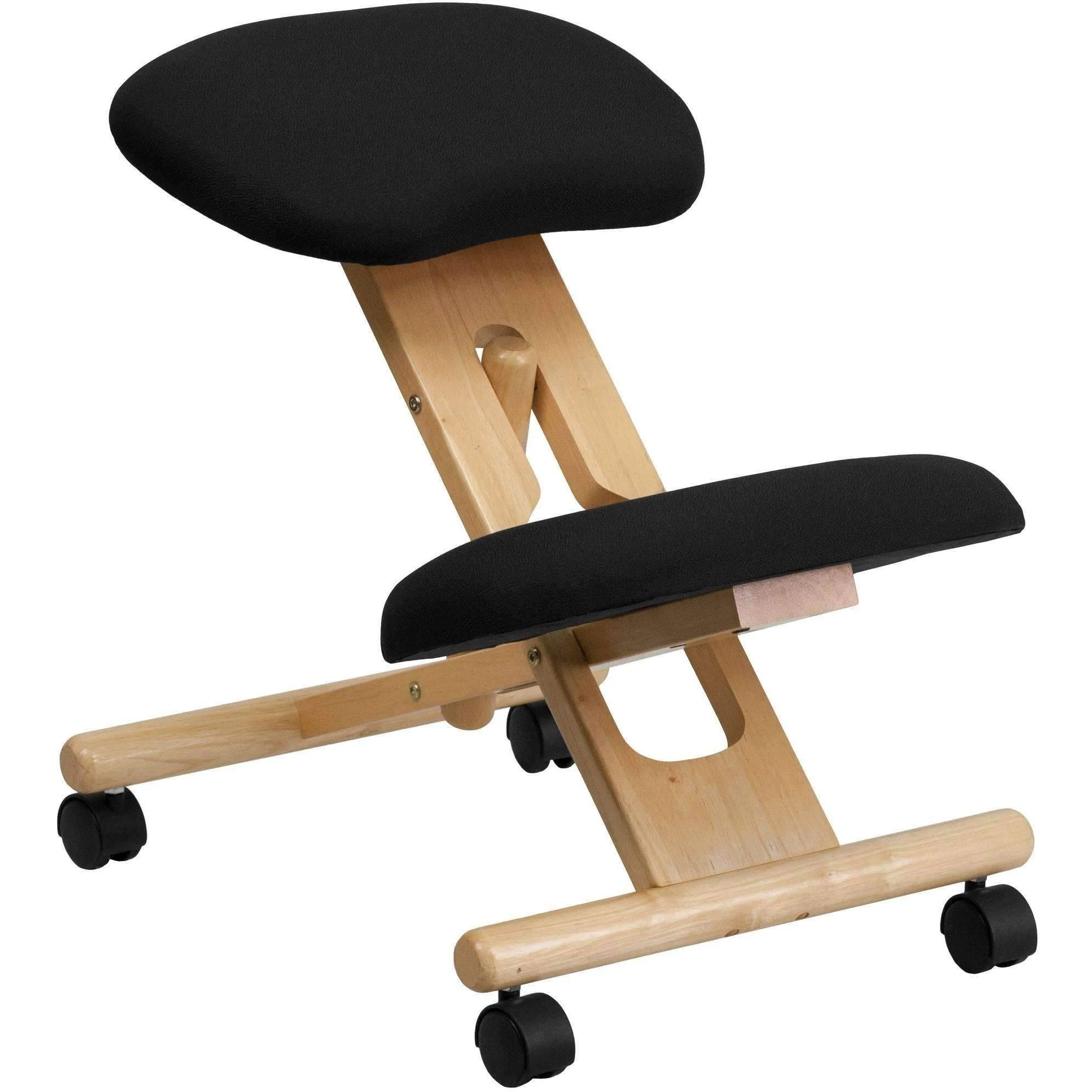 Mobile Wooden Ergonomic Kneeling Chair in Black Fabric