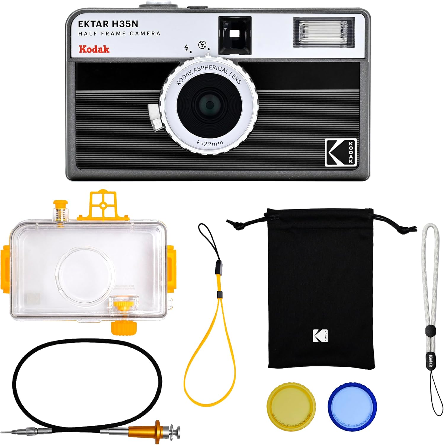 KODAK EKTAR H35N Half Frame Film Camera, 35mm, Reusable, Focus-Free, Bulb Function, Built-in Star Filter, Coated Improved Lens (Film & AAA Battery are not Included) (Striped Black)