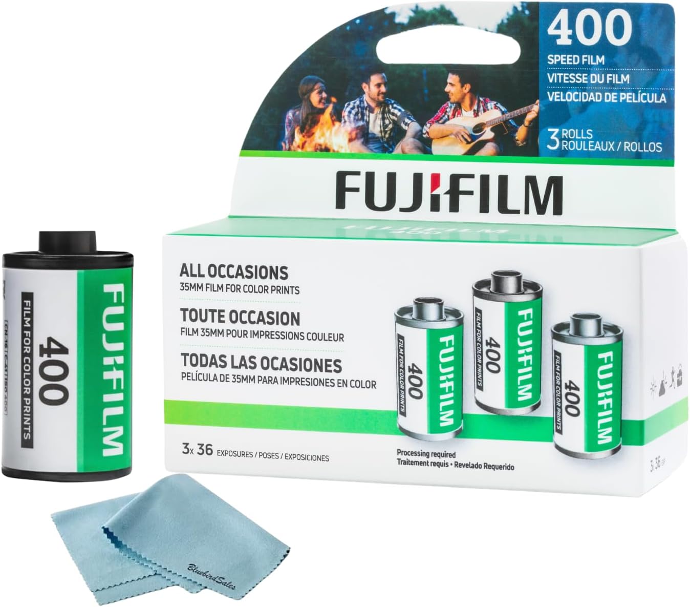 FUJIFILM 400 Color Negative Film (35mm Roll Film, 36 Exposures, 3-Pack) + BluebirdSales Photo Album, Photo Frames (10 Frames) + Microfiber Cleaning Cloth