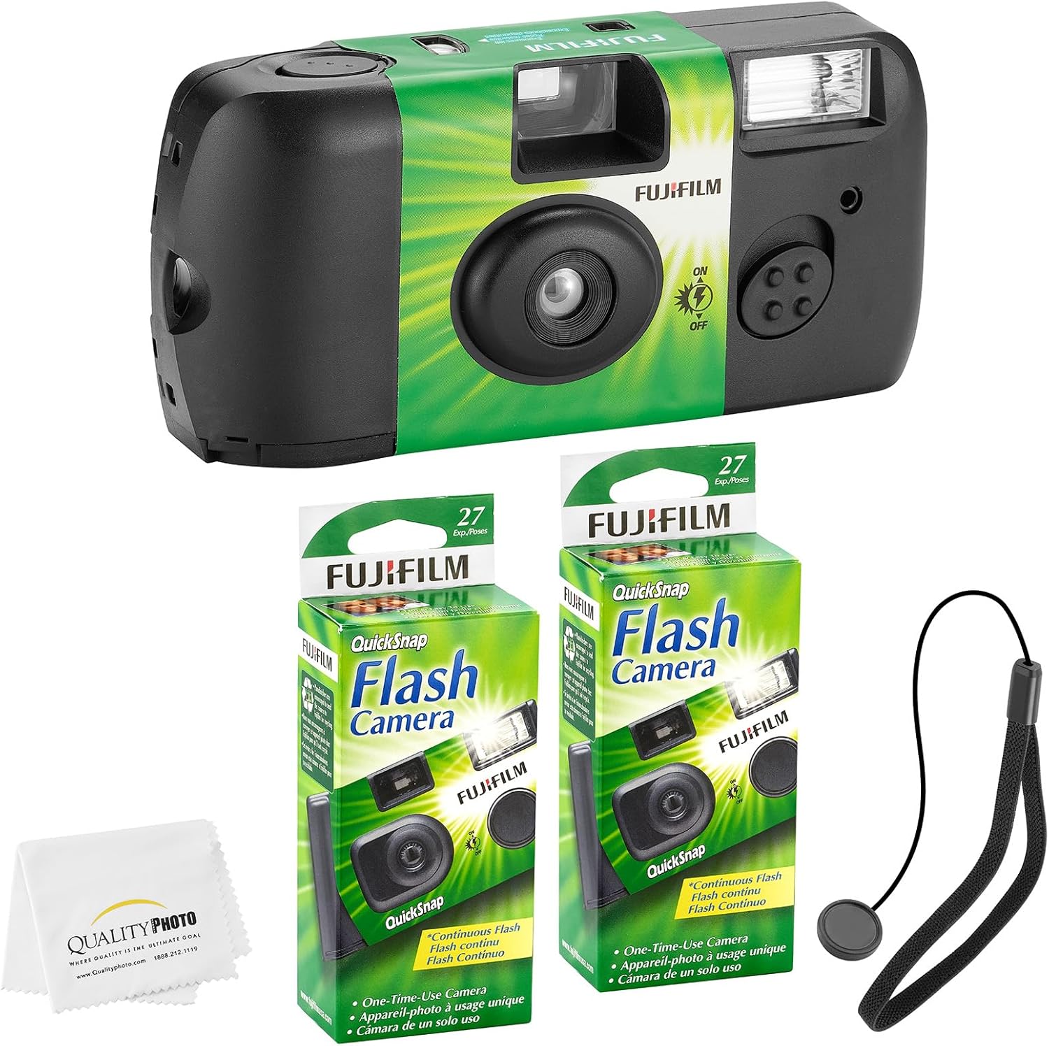 Fujifilm QuickSnap Flash 400 Disposable 35mm Camera (1 Pack) Bonus Hand Strap + Quality Photo Microfiber Cloth