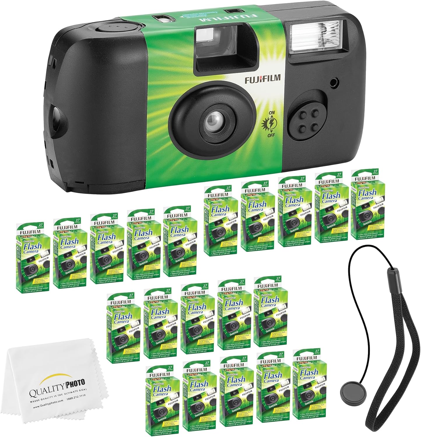 Fujifilm QuickSnap Flash 400 Disposable 35mm Camera (1 Pack) Bonus Hand Strap + Quality Photo Microfiber Cloth