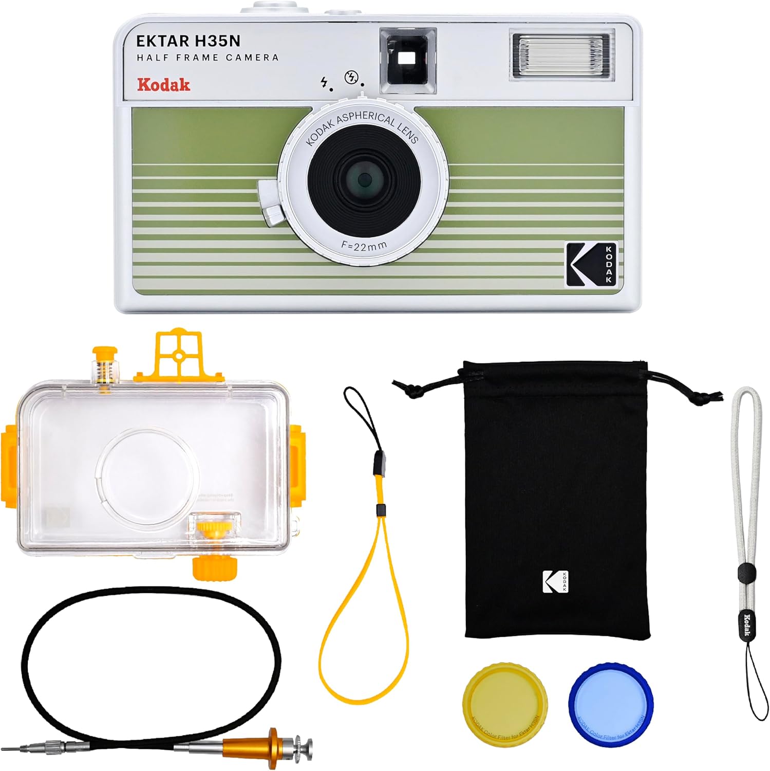 KODAK EKTAR H35N Half Frame Film Camera, 35mm, Reusable, Focus-Free, Bulb Function, Built-in Star Filter, Coated Improved Lens (Film & AAA Battery are not Included) (Striped Black)