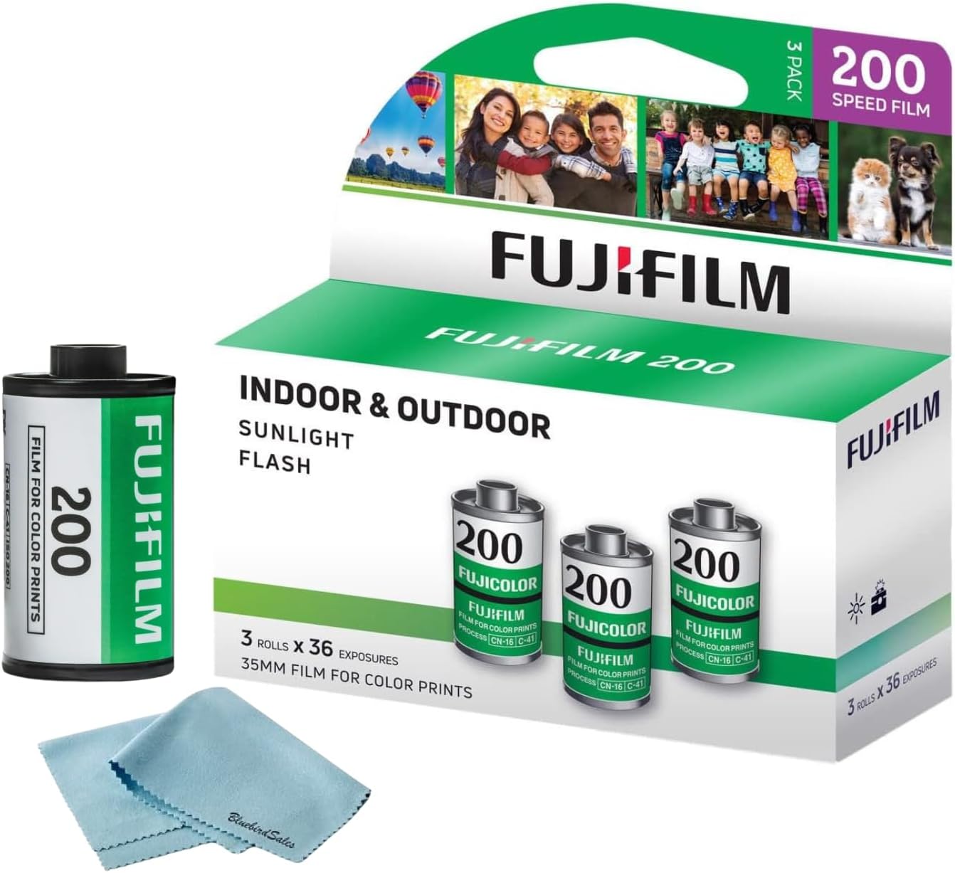 FUJIFILM 400 Color Negative Film (35mm Roll Film, 36 Exposures, 3-Pack) + BluebirdSales Photo Album, Photo Frames (10 Frames) + Microfiber Cleaning Cloth