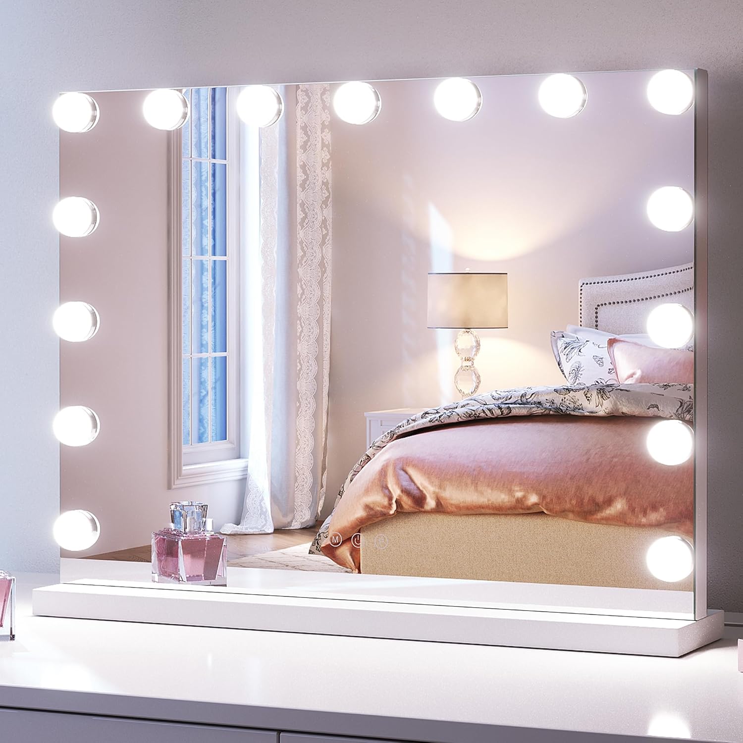 SONNI, Hollywood Makeup Mirror 58 x 46 cm with 3 Colour Temperatures 15 LED Bulbs, Large Mirror with Touch Control and Brightness Memory Function