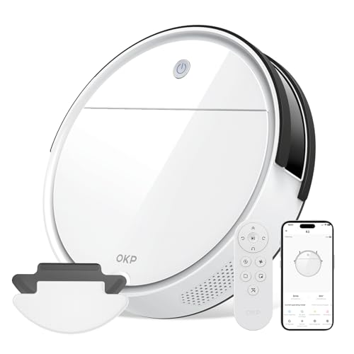 OKP K5B Robot Aspirapolvere e Mocio Ultra Sottile 7.7 cm, 2500Pa, Wi Fi/App/Alexa, Adatto per Salviette Monouso, Ideale per Peli di Animali, Tappeti, Pavimenti Duri, Automatic Recharge : Casa e cucina