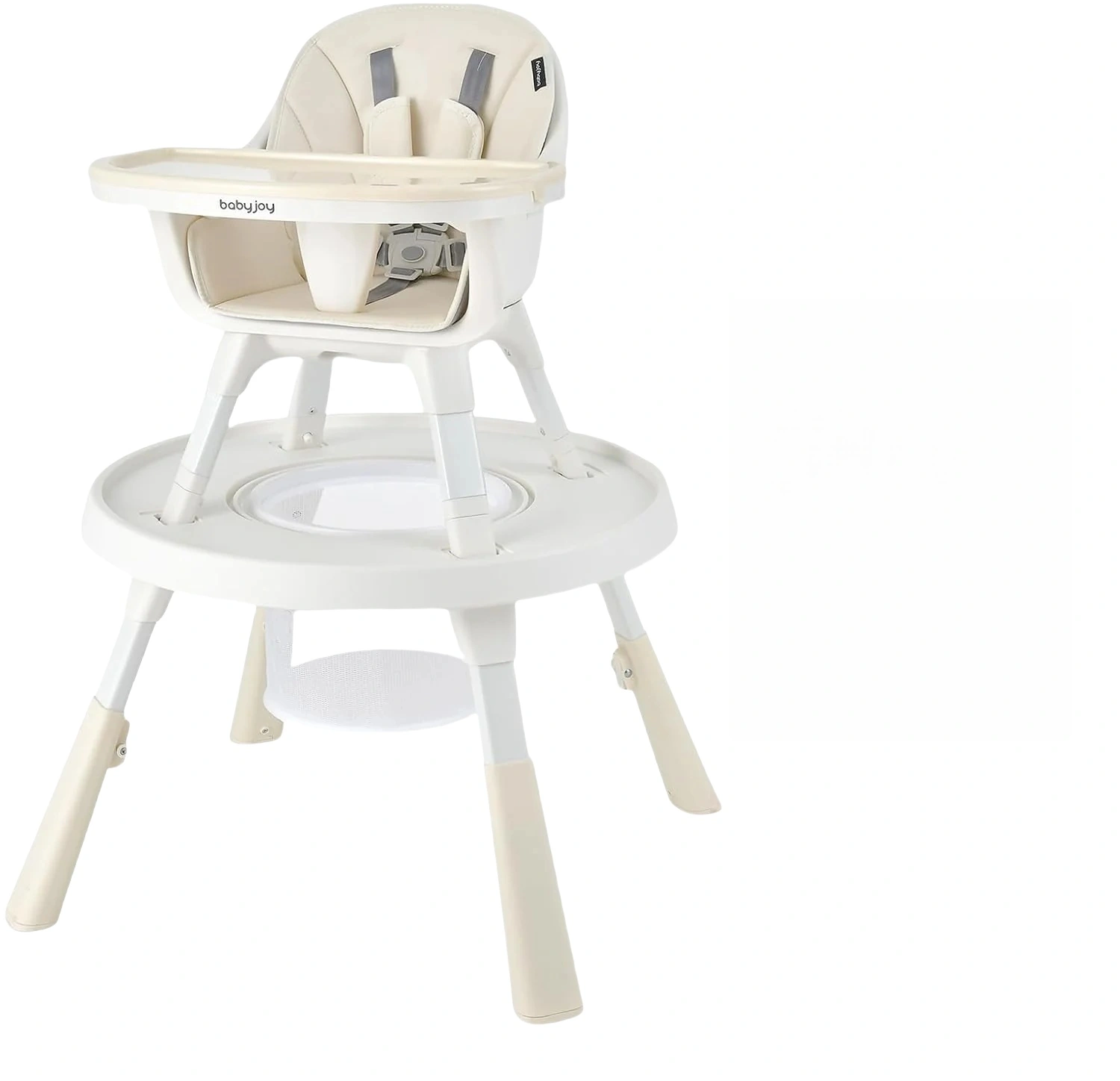 6 in 1 Seggiolone per Bambini, Seggiolone con Altezza Regolabile con Vassoio a 2 Livelli e Cesta, Centro Attività per Bambini, Set Tavolo e Sedia con Mattoncini per Bambini (beige)