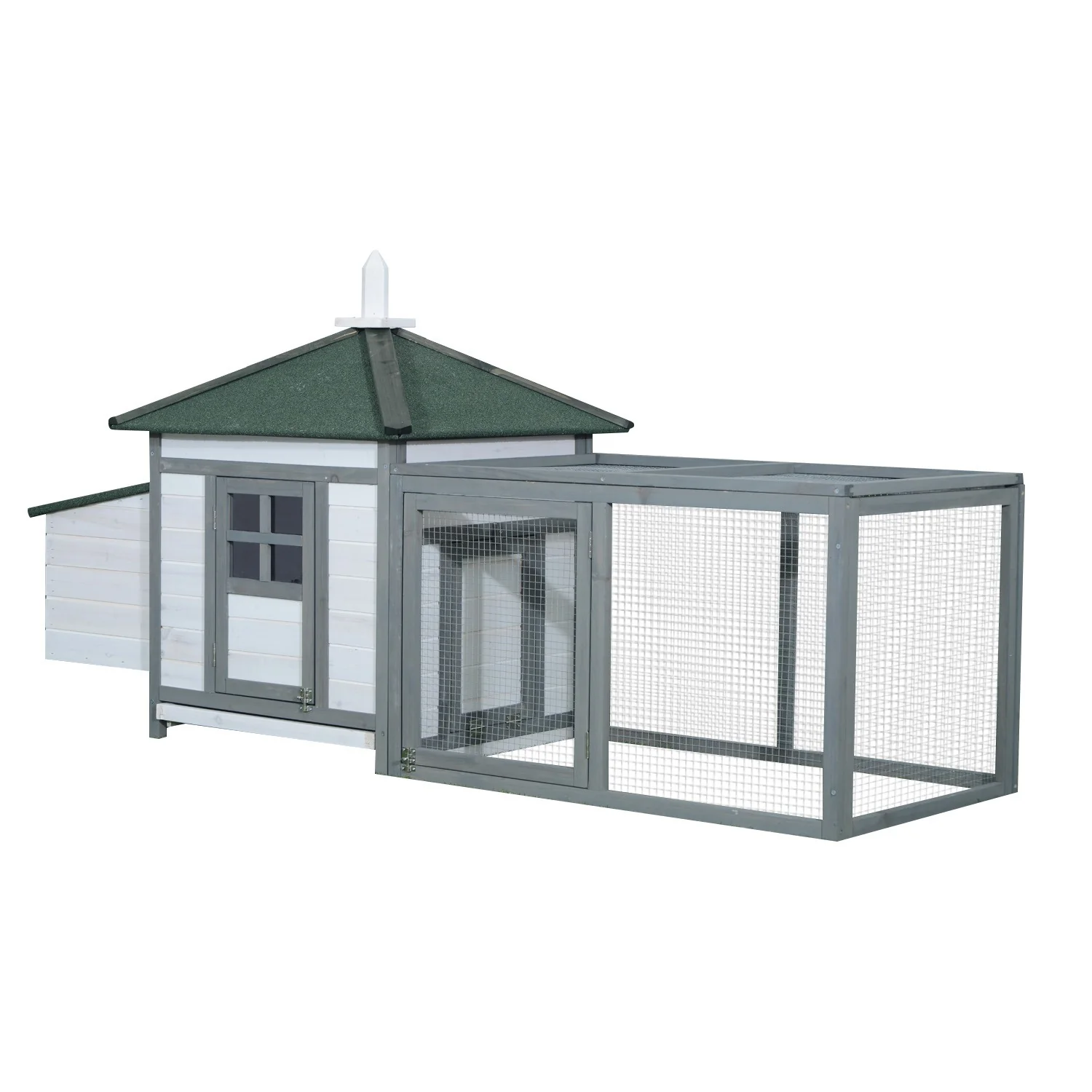 EasyComfort Pollaio da Giardino Prefabbricato in Legno 196x76x97cm, Bianco e Grigio