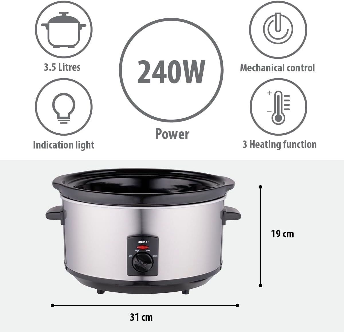 alpina - Slow Cooker 3.5L 240W SS