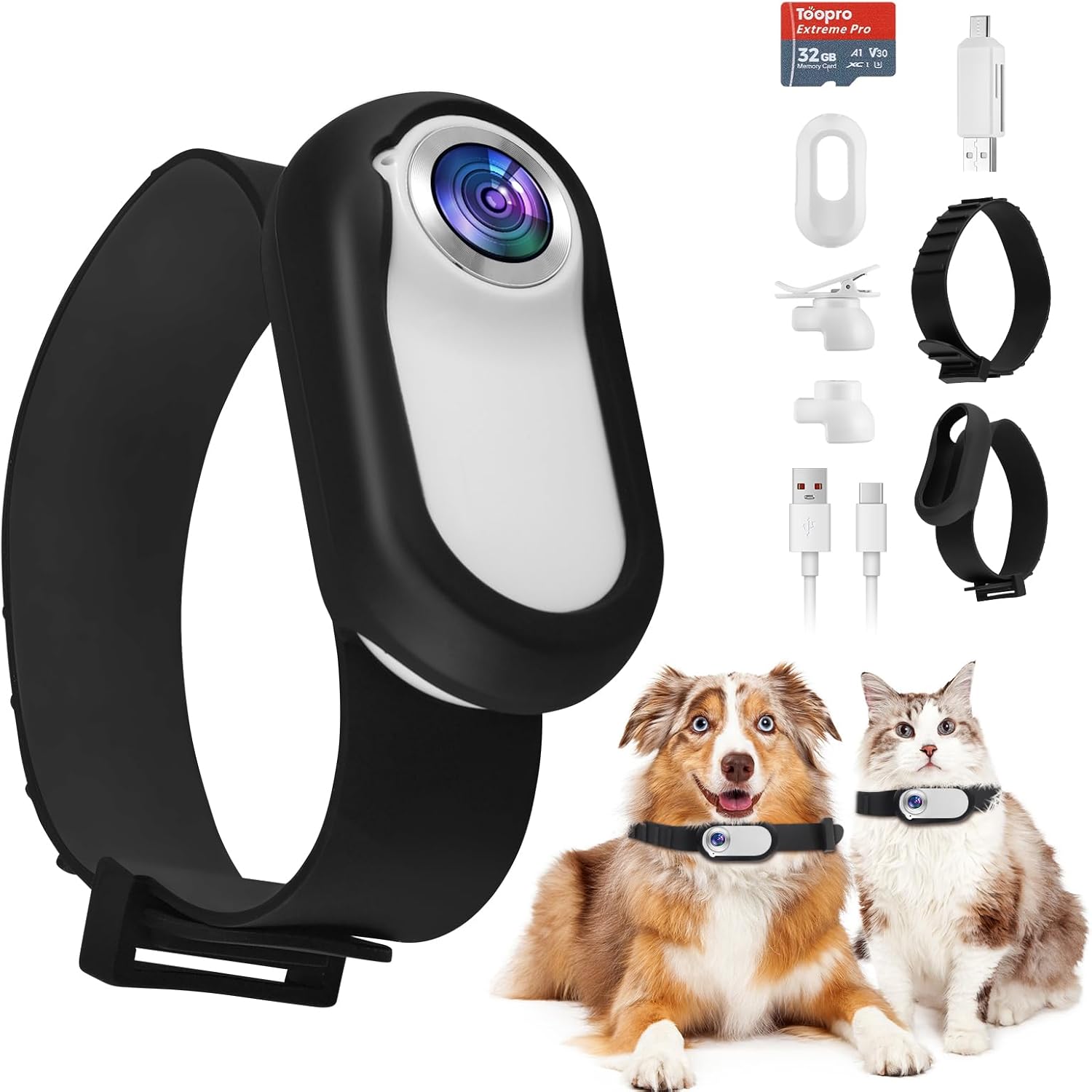 1080P - Collare per fotocamera per gatti, HD, con grandangolo di 170° e scheda SD da 32 GB, mini sport Action Camera per gatti per riprese video e foto, fotocamera per animali domestici, regalo di
