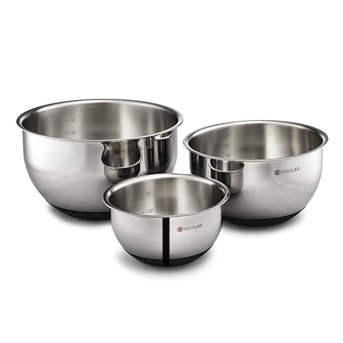 HexClad Set di 3 ciotole in acciaio inox, con coperchi sottovuoto e base antiscivolo, 3 pezzi : Amazon.it: Casa e cucina