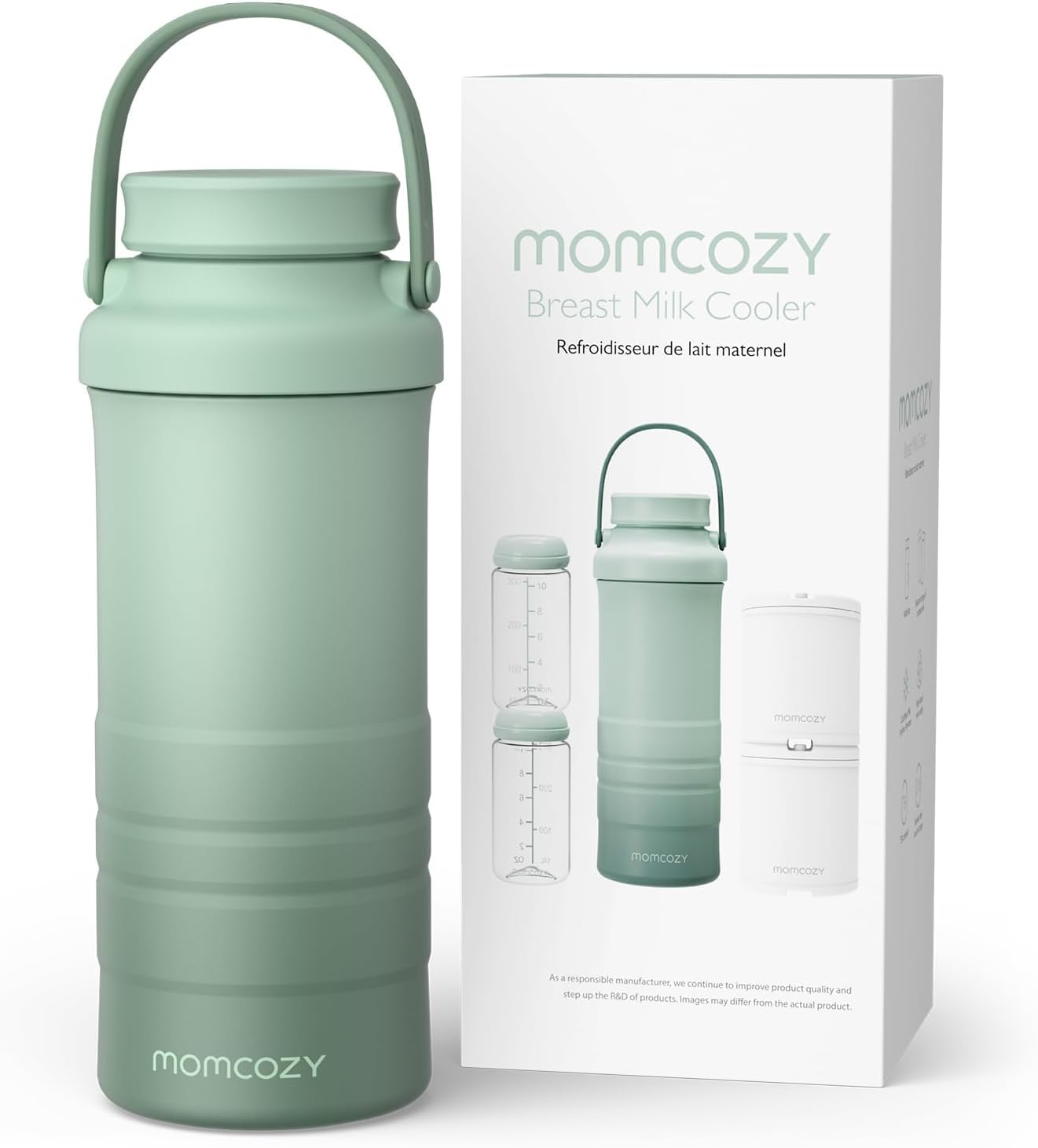 Momcozy Portable Outdoor Breast Milk Cooler (630ml), 360掳 Total Cooling, Large Travel Breast Milk Cooler with 2 Baby Bottles for Storing Breast Milk