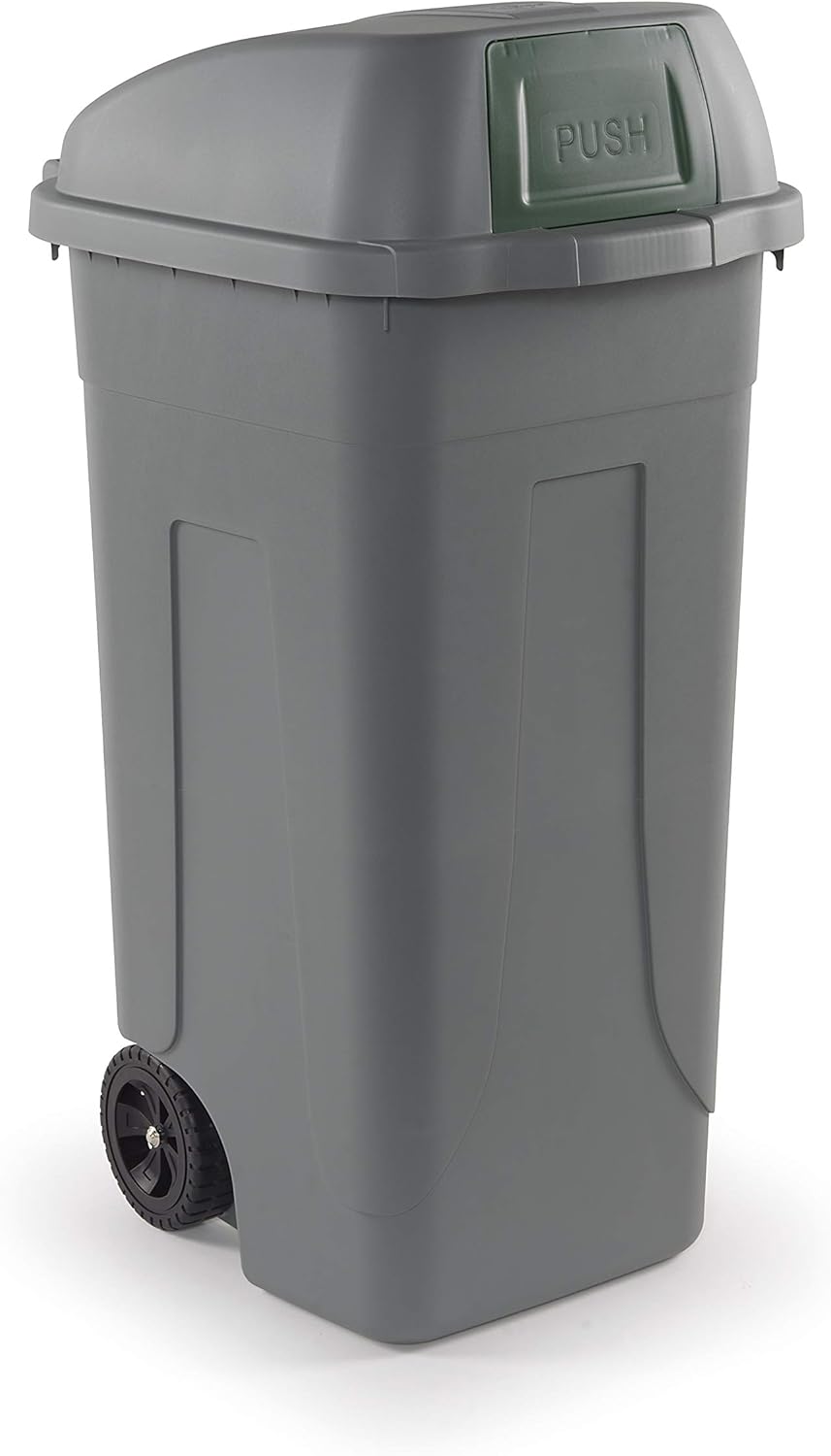 Mobil Plastic - Bidone Raccolta Differenziata 100L | Contenitore Rifiuti con Coperchio a campana e aletta basculante di colore Verde | Pattumiere Ecologiche per Casa e Ufficio - Corpo Grigio