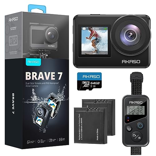 AKASO Brave 7 Action Cam 4K 30FPS 20MP con Scheda di Memoria MicroSDXC U3 da 64GB, IPX8 Fotocamera Subacquea Stabilizzata, Impermeabile Videocamera con Comando Vocale : Informatica