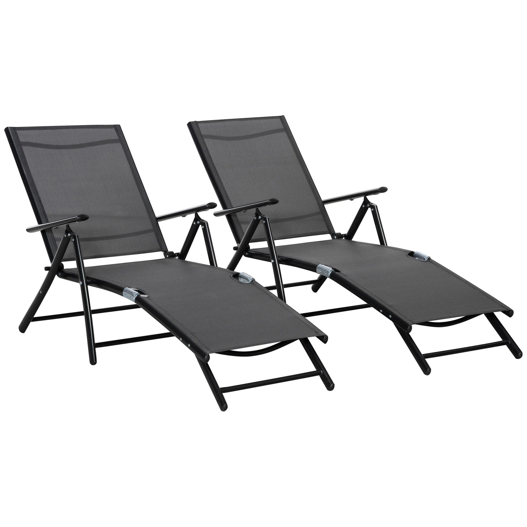 Easycomfort Set 2 Sdraio da Giardino Pieghevoli con Schienale Regolabile, 64x134x95cm, Nero