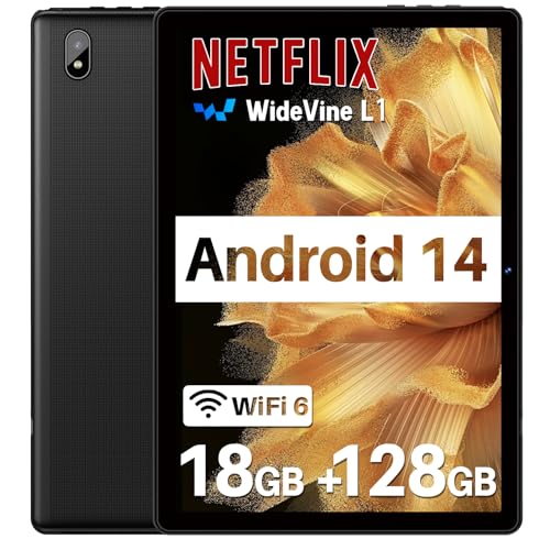 DMOAO Tablet 10 Pollici Android 14 con 18GB RAM   128GB ROM(TF 1TB), HD Tablet con 5G Wi Fi 6, Widevine L1, Octa Core 1.8 GHz, USB C, BT 5.0, 6000mAh, Tablet con Custodia, Nero : Informatica