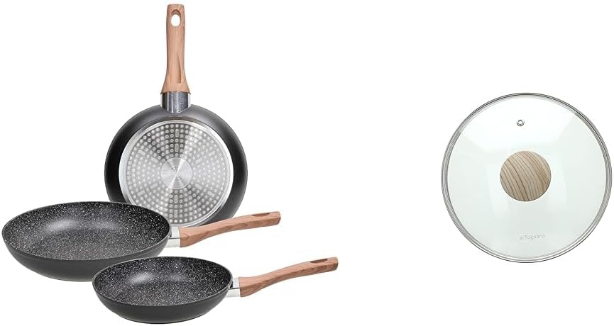 Tognana Great Stone Set of 3 Frying Pans 20/24/28 cm, Aluminium, Black