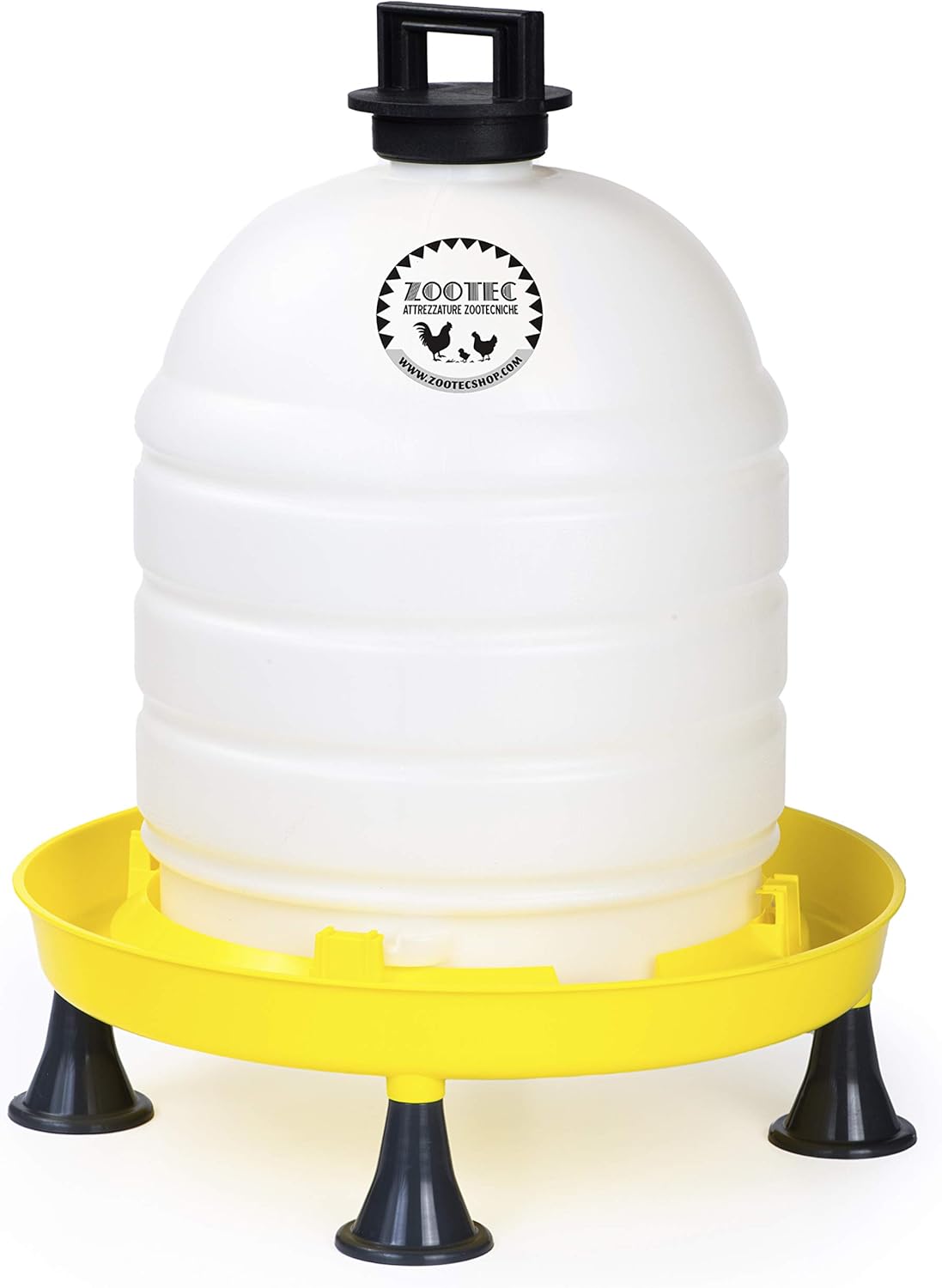 Zootec Abbeveratoio per Galline, Polli, Anatre, Oche, Automatico, capacità 15 Litri, con Manico Tappo e Piedini | Facile da Riempire e Spostare | Made in Italy