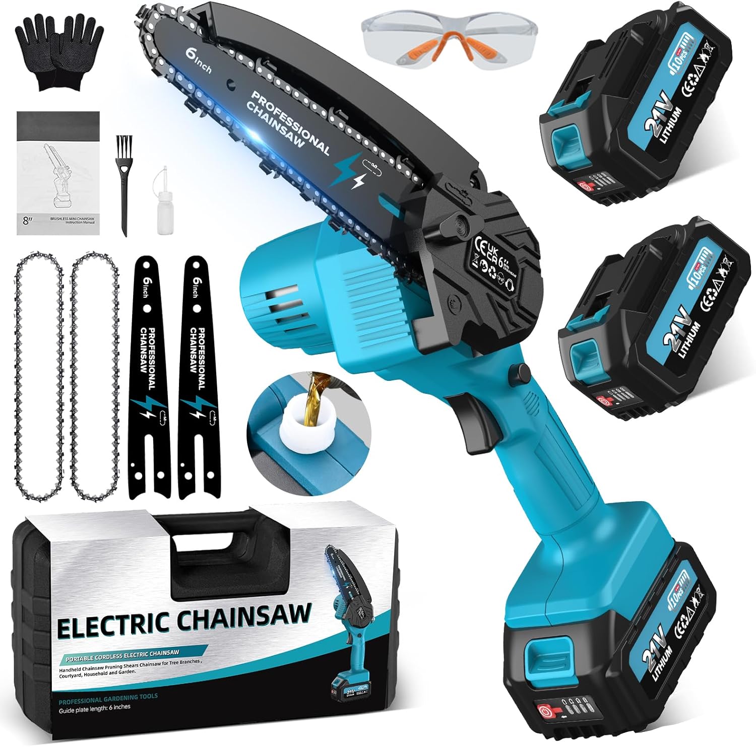 12 Pollici Motosega a Batteria, Motosega Elettrica Senza Fili 2x4000mAh, Potatore Senza Fili per Attrezzi da Giardino, Taglio del Legno, Fai da Te (1800W Brushless) - PowerCut X13