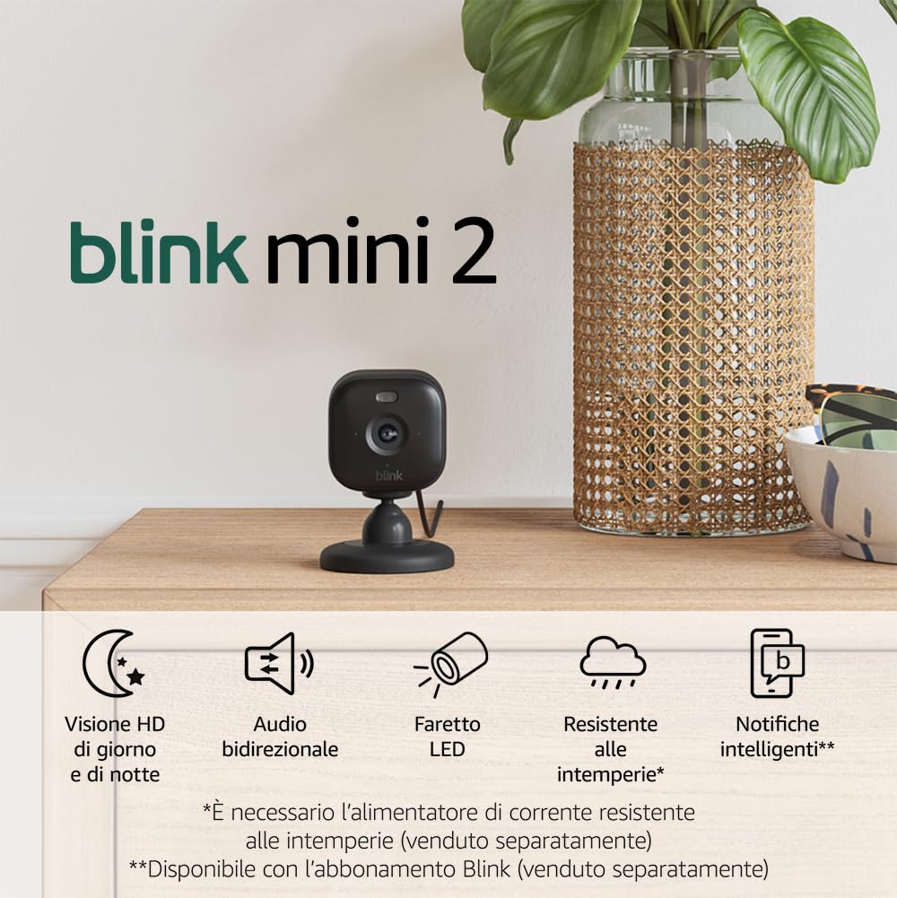 New Blink Mini 2 | Plug-in Smart Security Camera with HD Color Night Vision, Built-in Spotlight, Two-Way Audio, Motion Detection, Works with Alexa | White