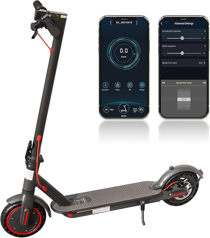 AOVOPRO Monopattino Elettrico di Indicatori di Direzione, Motore da 350W, Autonomia di 30-35 km, Velocità Massima 25 km/h, 3 Impostazioni di Velocità, Controllo App