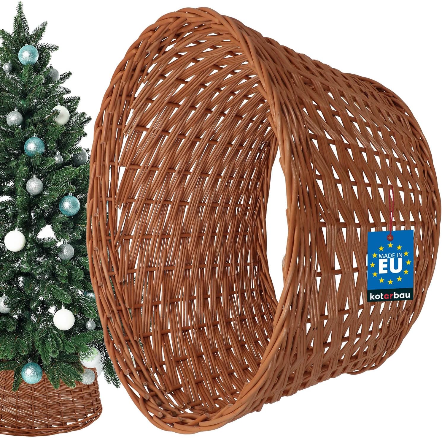 KOTARBAU? Copertura per Albero di Natale ? 60 cm Naturale Supporto in Rattan Cesto Copri Base Albero Natale Vimini cesta Vaso Albero Natale Base Copri Albero Natale sotto Albero Legno