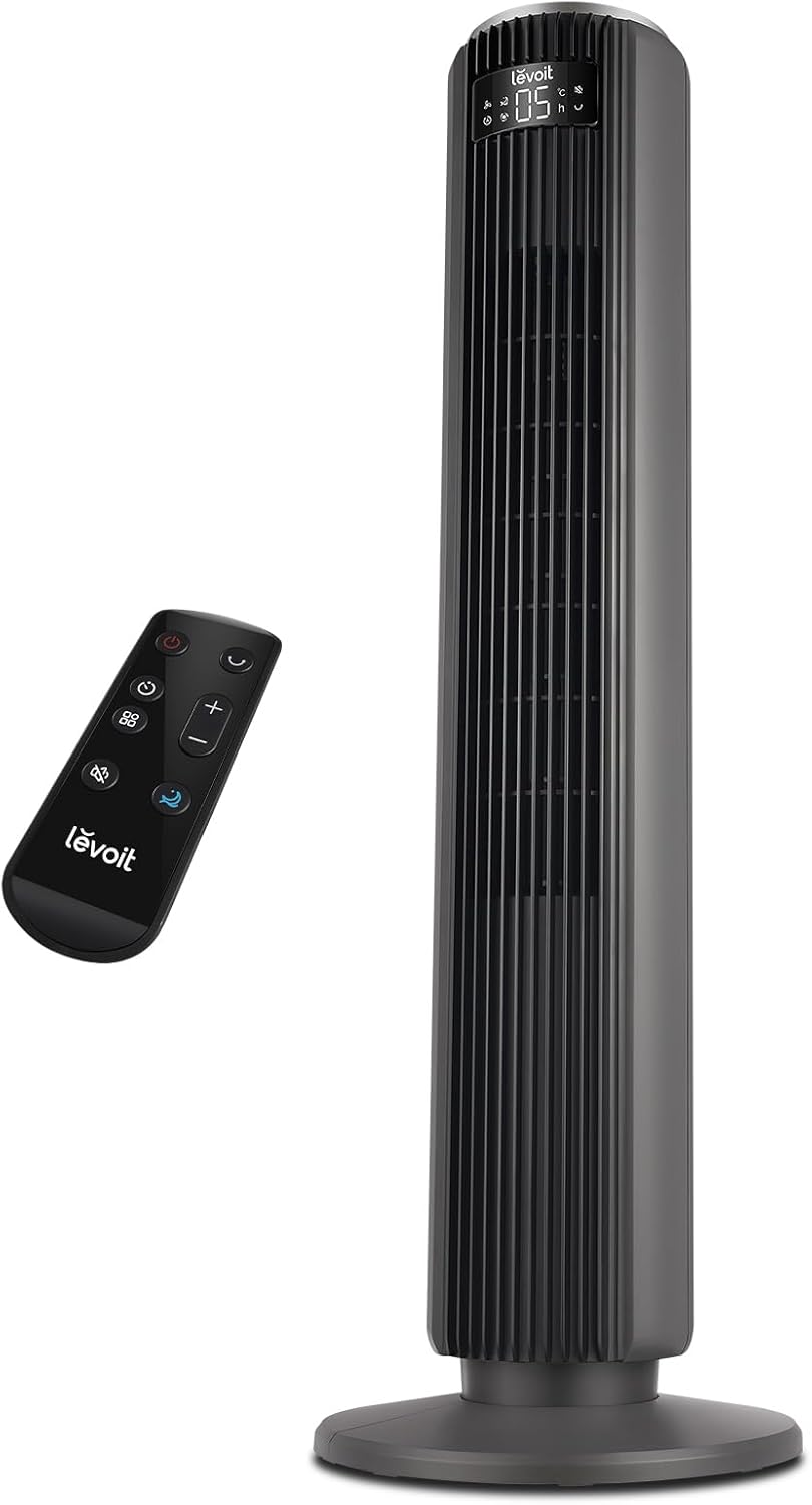LEVOIT Tower Fan 25 dB| 7.9 m/s| 108 cm, 60° Powerful 7.9 m/s Adjustment for Bedrooms, Large Rooms, 4 Modes, 12 Speed, 1-12H, Remote Control, White