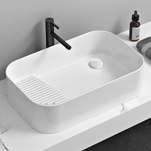 Lavandino rettangolare in ceramica bianca,lavabo bagno da appoggio,vasca lavanderia con asse per lavare,Adatto per lavanderia, balcone, bagno, esterno, cortile, hotel, con gocciolatoio bianco : Amazon.it: Fai da te