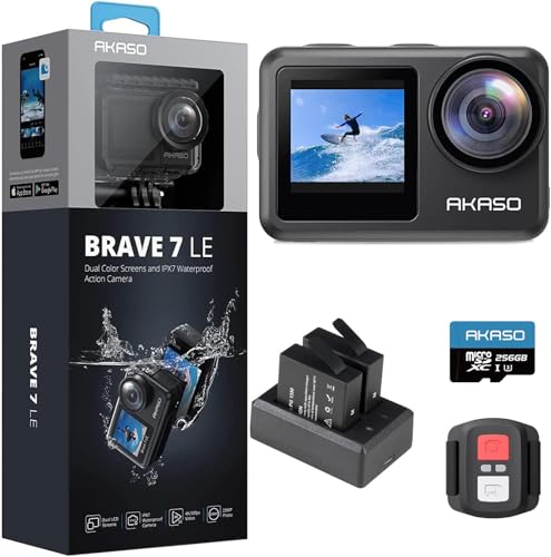 AKASO Brave 7 LE Action Cam 4k30FPS 20MP con Scheda di Memoria U3 da 256GB IPX7 Impermeabile EIS Fotocamera Touch Screen Doppio Schermo Fotocamera Subacquea 40M : Elettronica