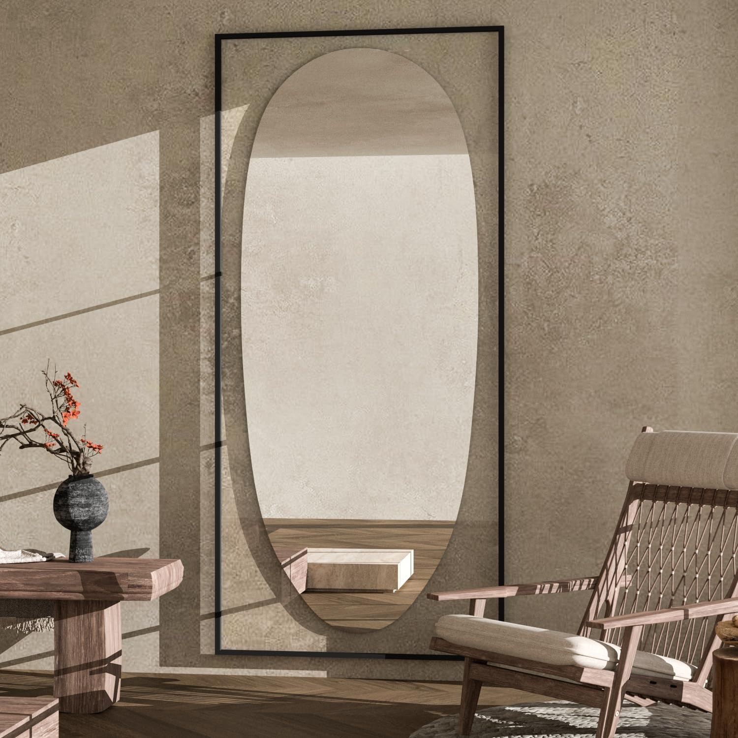 Elemango Specchio da 165 x 60 cm a lunghezza intera, specchio da pavimento, grande per tutto il corpo, si appoggia contro specchio da parete, specchio equilibrato, camera da letto, specchio pe