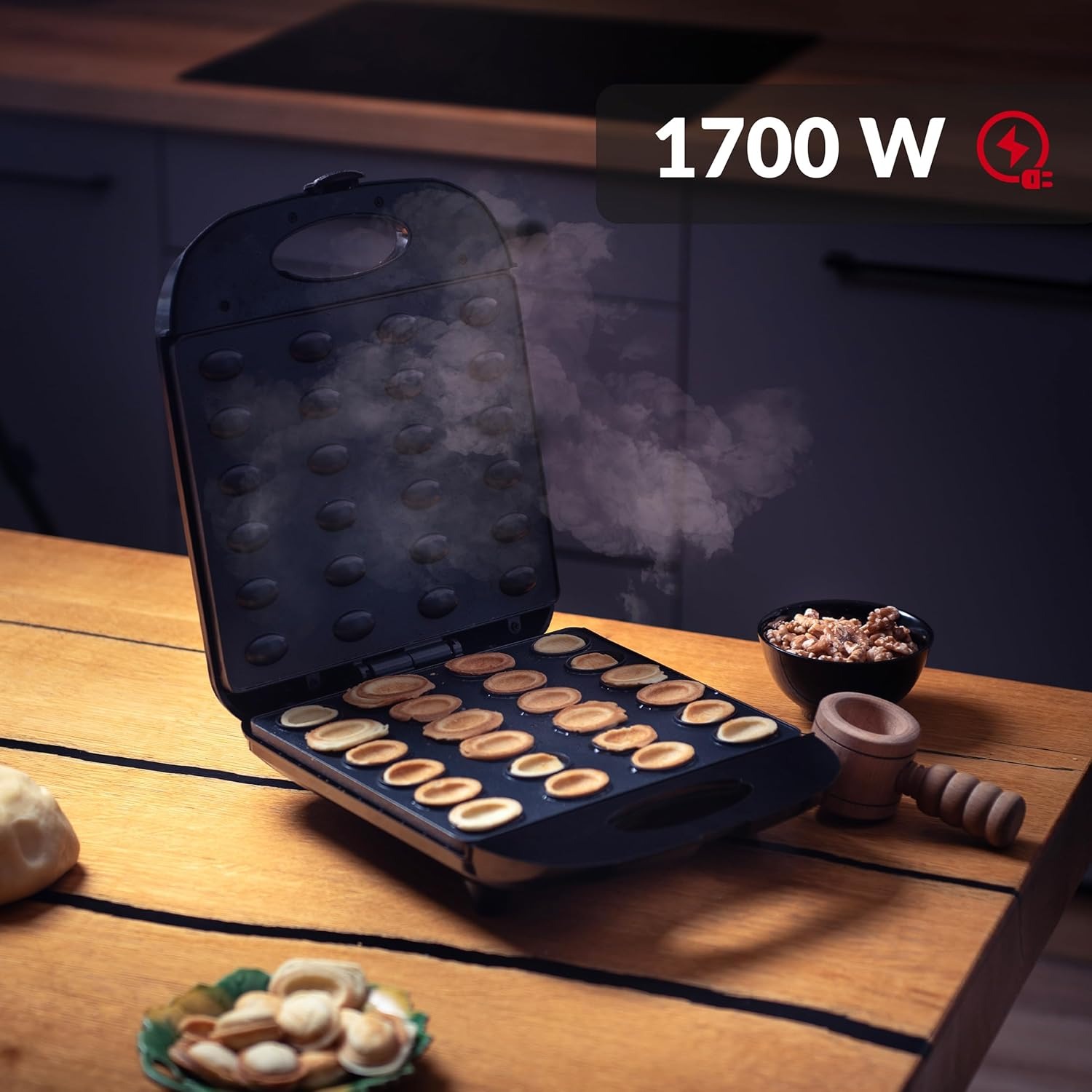 Lehmann cuoci noci elettrico con rivestimento antiaderente | 1700 watt | per 24 mezze noci | Tostapane per noci e biscotti | con rivestimento antiaderente