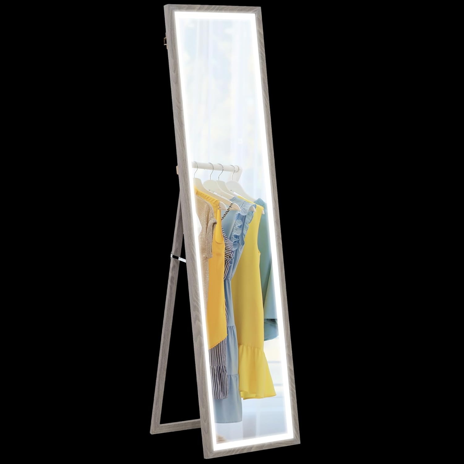 HOMCOM Specchio da Parete 40x160 cm con Luci LED a 3 Colore Regolabili, Specchio da Terra con Cornice in MDF per Soggiorno e Camera da Letto, Grigio