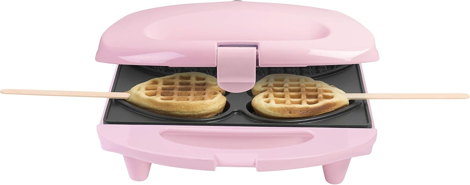 Bestron Waffle Maker, piastra per waffle a forma di cuore per waffle su un bastone, macchina per waffle con antiaderente & indicatoro luminso, collezione Sweet Dreams, 700 watt, colore: rosa