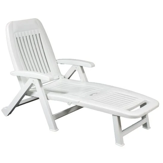 Lettino regolabile Fiorello con braccioli in resina bianca