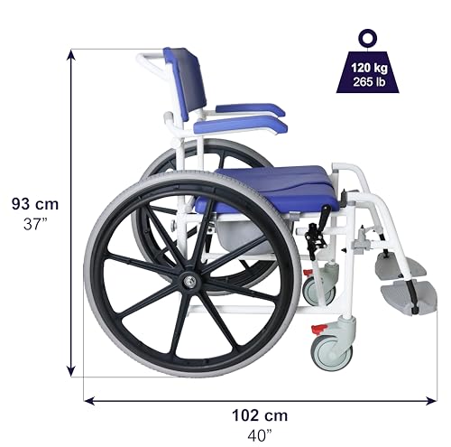 KMINA PRO   Sedia a Rotelle Bagno per Anziani, Carrozina Disabili con Ruote Autospinta, Sedia con Ruote per Doccia, Carrozzina WC Disabili, Sedia Bagno Comoda Anziani, Sedia WC per Anziani   Blu : Amazon.it: Salute e cura della persona