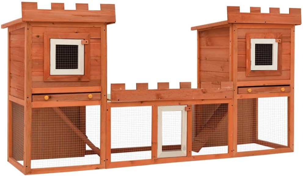 vidaXL Legno Pino Conigliera Esterni 2 Casette Animali Piccoli Gabbia Roditori