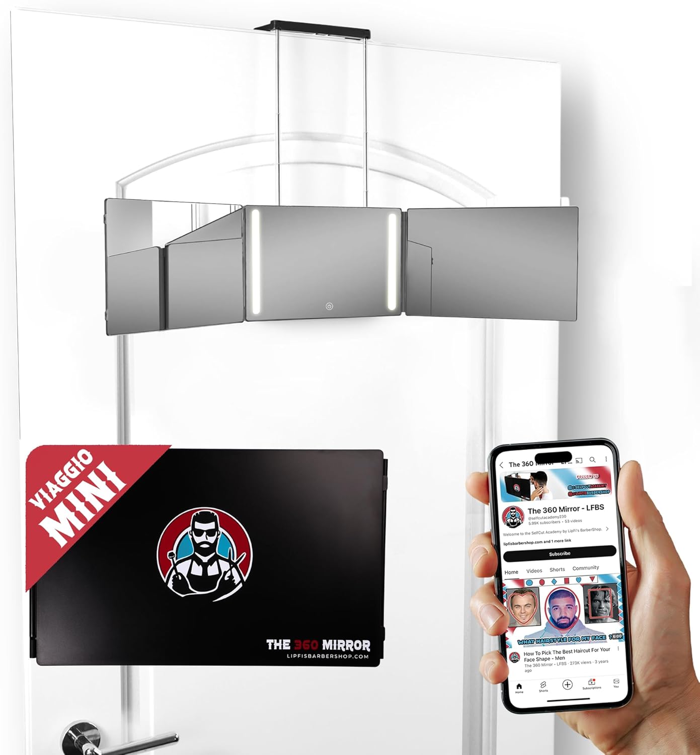 Specchio da taglio a 360 gradi, pieghevole a 3 lati - trittico da barbiere, parrucchiere, per uomo (I Senza LED I)
