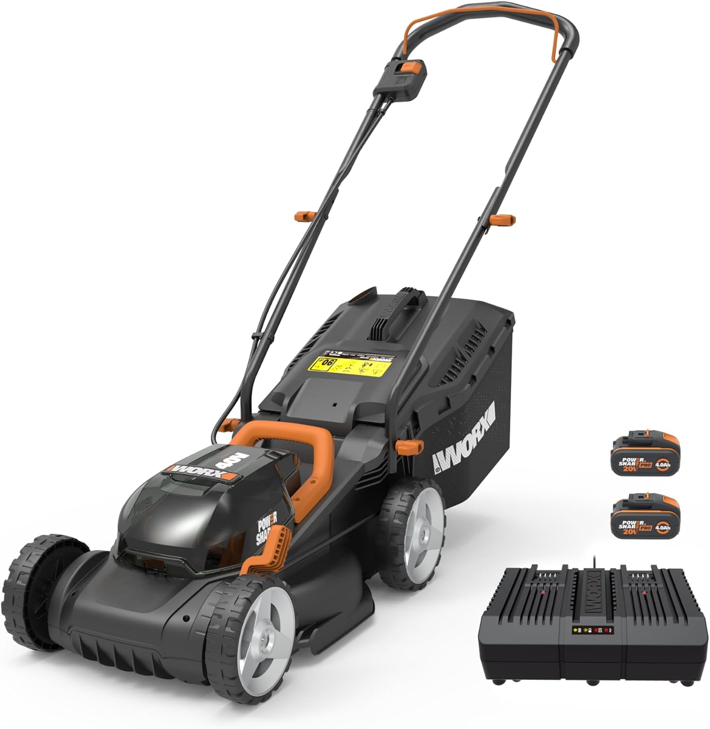 WORX WG743E Tosaerba a batteria 40 V – funzione di pacciamatura e batteria PowerShare – senza cavo – ideale per giardini fino a 500 m2