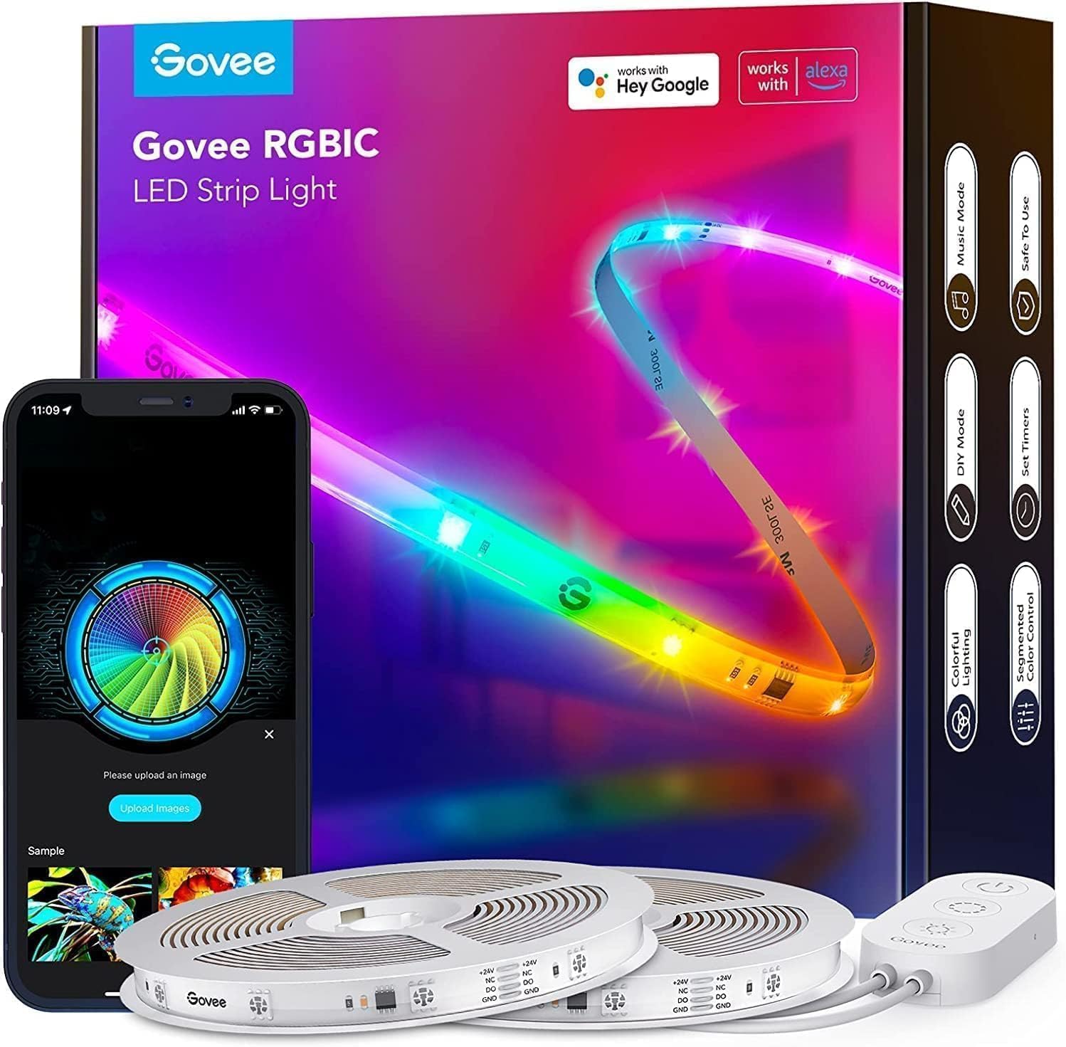 Govee RGBIC LED Striscia, Striscia LED 5 Metri Controllo Intelligente dell'App, DIY, Sync Musica, Cambiamento di Colore con Controllo Vocale, Funziona con Alexa, Luci Camera da Letto