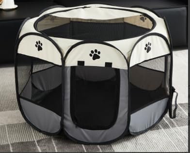 Grillix Recinto per Cani da Interno, Gabbia per Cani, Impermeabile Rete Traspirante, con Cerniera e Tasca Laterale, Tenda da Campeggio in Tessuto per Cuccioli, Gatti, Conigli, 73x73x43 cm