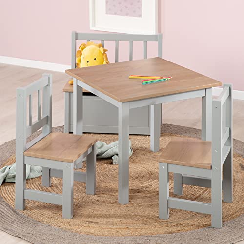 roba Set Tavolo   2 Sedie per Bambini Woody   Robusti e Resistenti   Mobili per la Cameretta   dai 18 Mesi   Decorazione in Legno   Legno Laccato Grigio : Moda