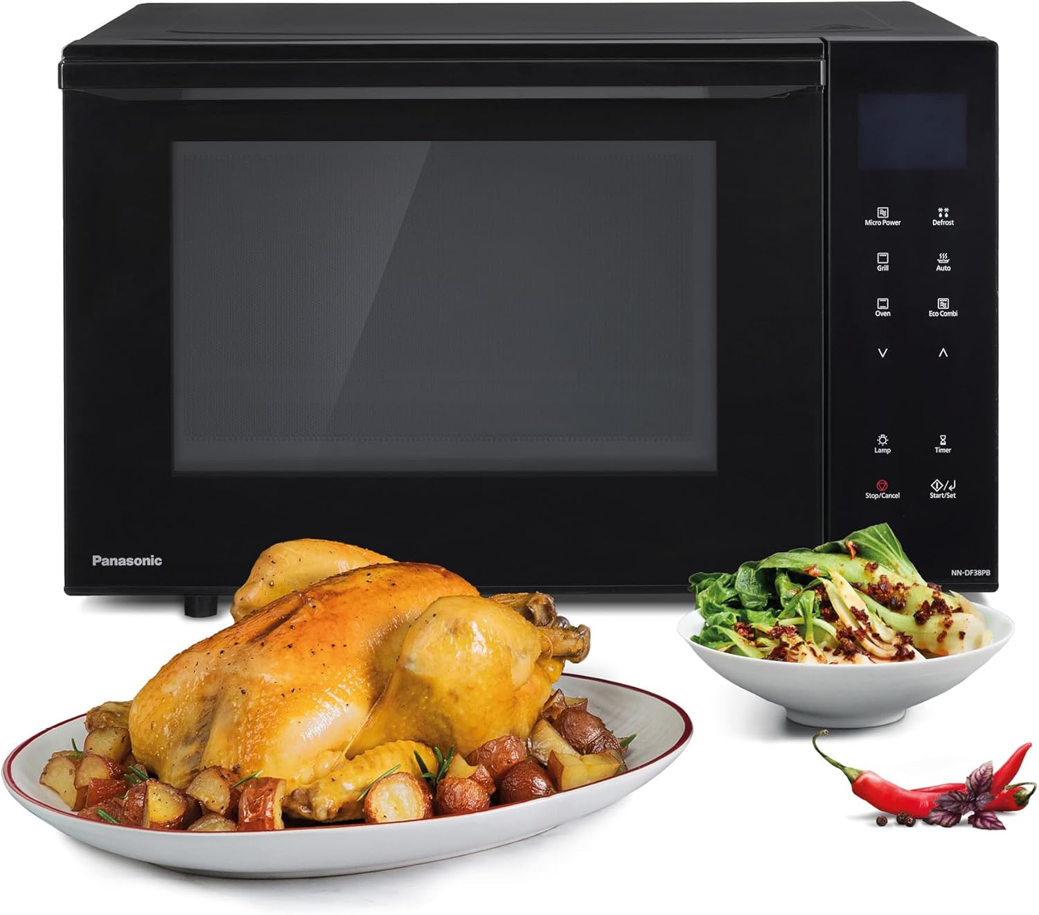 Panasonic NN-DF38PBEPG Microwave and Grill Combined Oven, 1000W, 23L, Inverter Technology, Eco Combi Mode, 16 Automatic Programs and Defrosting, Enameled Tray, Metal Grid, Black