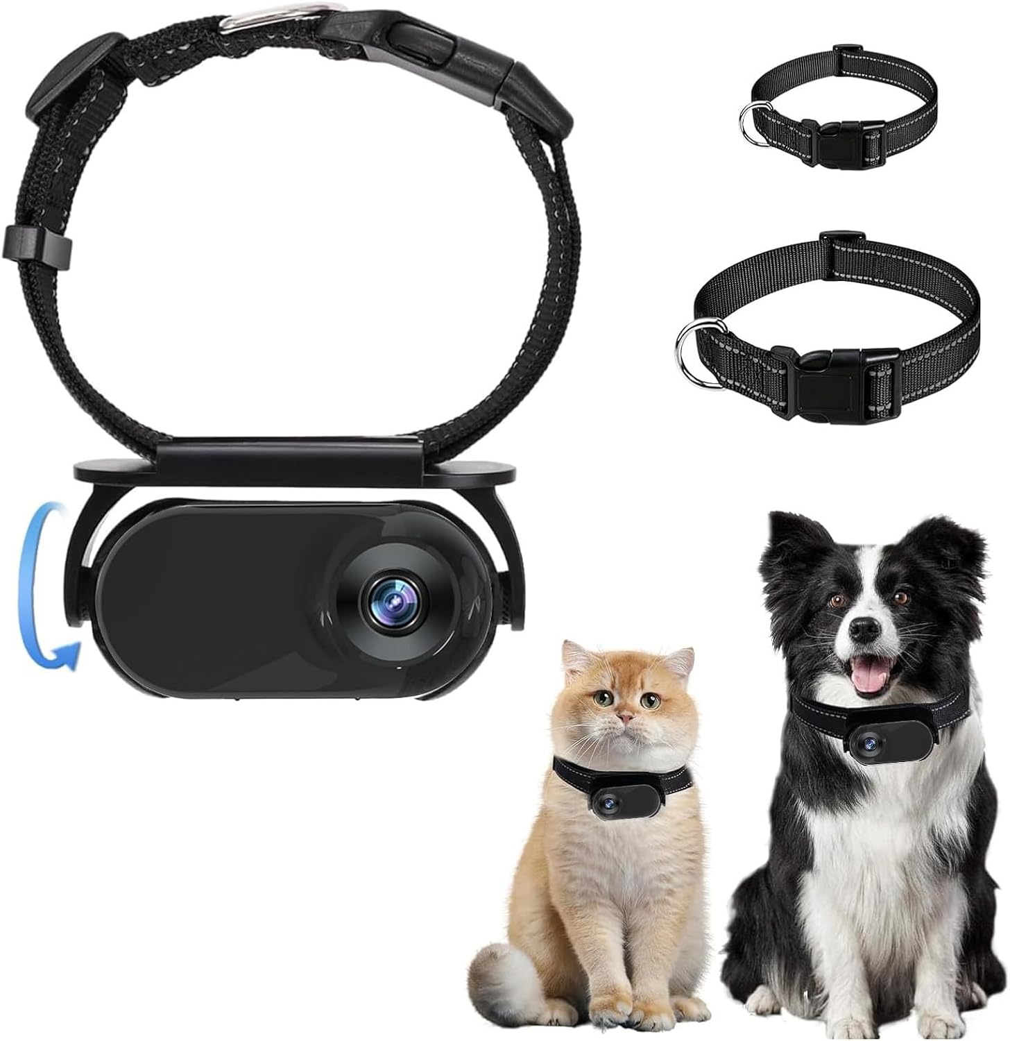 NUMNBE Mini collare sportivo per registrazione video per cani e gatti HD 1080P 120° grandangolare con clip posteriore, piccola videocamera leggera progettata per articoli per animali (negro)