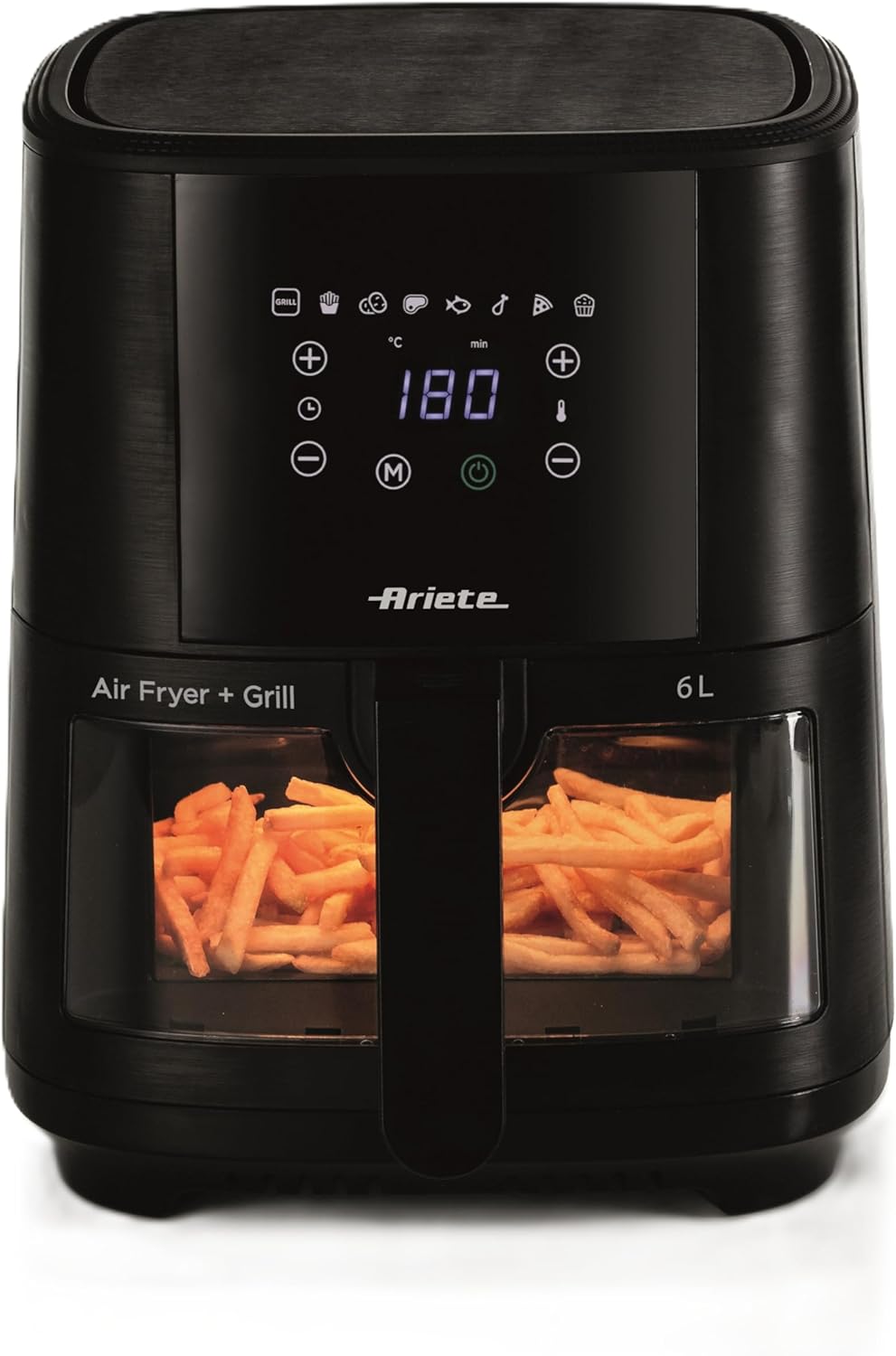 Ariete 4630 Air Fryer 9L, 1500 W, 9L Capacity, 2.5 kg Cooking Capacity, 8 Preset Programmes, Temperature up to 200°, Transparent Basket for Cooking Control, Black