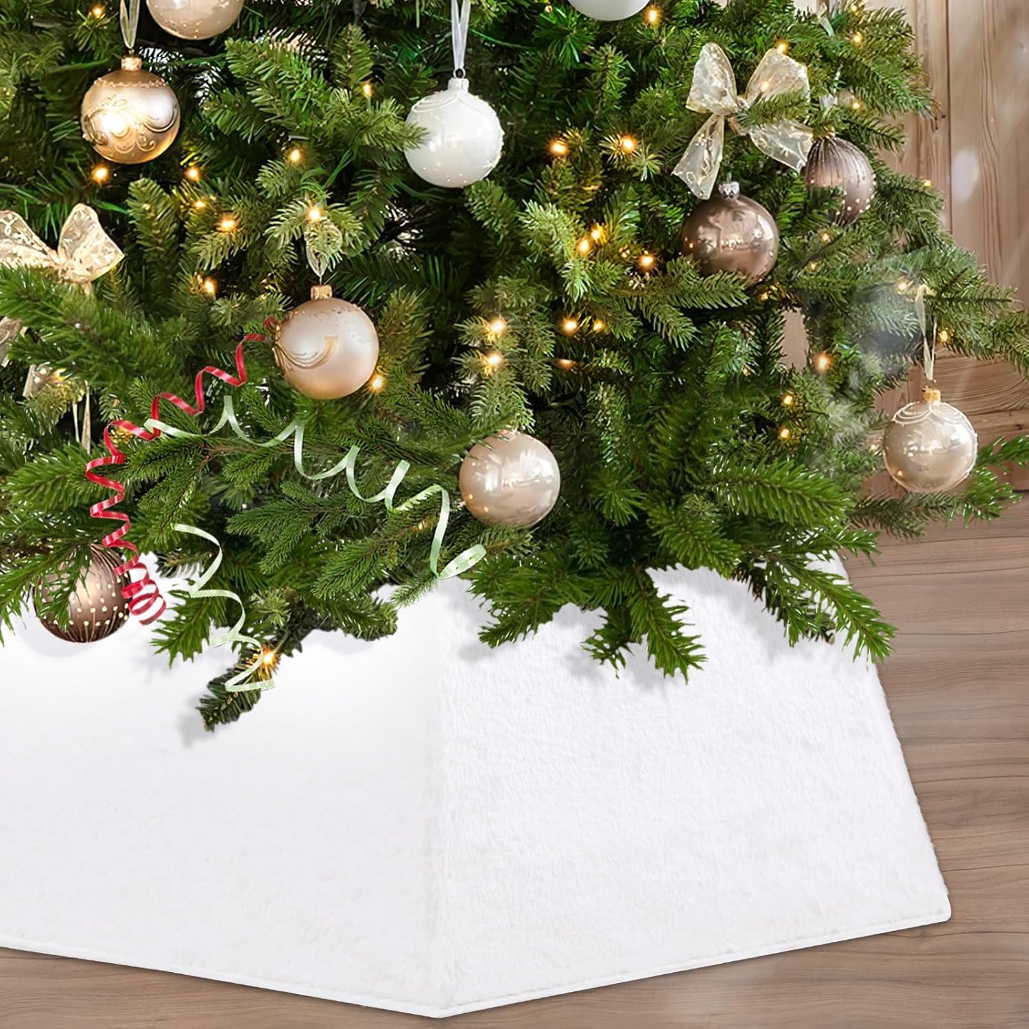 Base Albero di Natale, 65CM Peluche Finta Pelliccia Copri Albero di Natale Base, Copertura per Piede di Albero di Natale, Pieghevole Decorazione del Piede di Albero di Natale (Rosso)