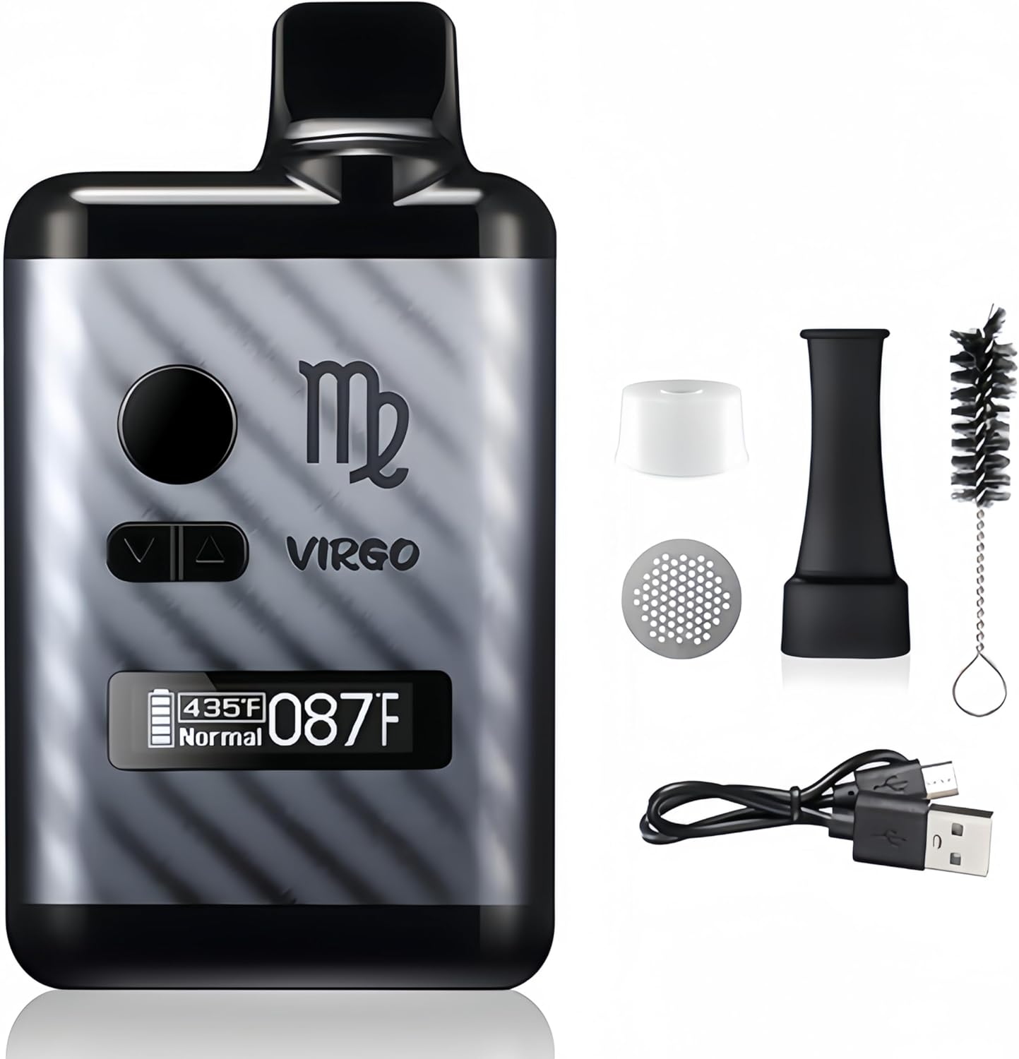 Virgo Dry Herb Vaporizer, Ceramic Heating Chamber, OLED Display and Temperature Control (Black)
