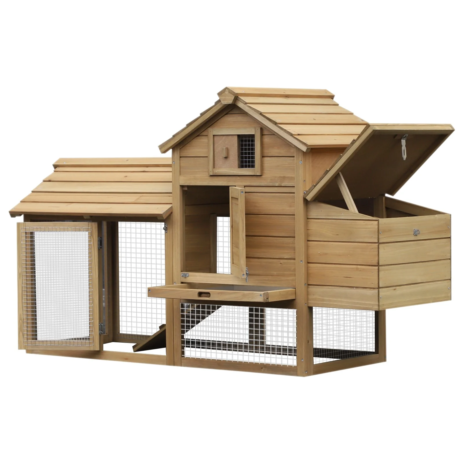Easycomfort Pollaio Prefabbricato in Legno per 2 Galline con Recinzione e Nido per Cova, 150.5x54x87cm