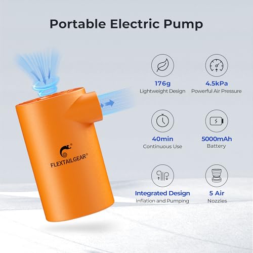 FLEXTAILGEAR EVO PUMP con batteria da 3800mAh, pompa elettrica portatile da 4,5 KPA e 250 L/MIN per gonfiare e sgonfiare materassi gonfiabili, letti d'aria e boe per piscina. : Sport e tempo libero